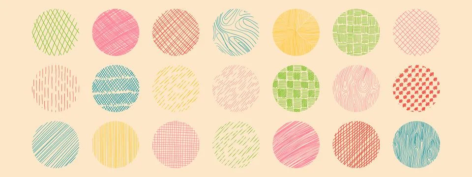 Vector freehand textures set with different hand drawn circle patterns. Vec.. イラスト素材