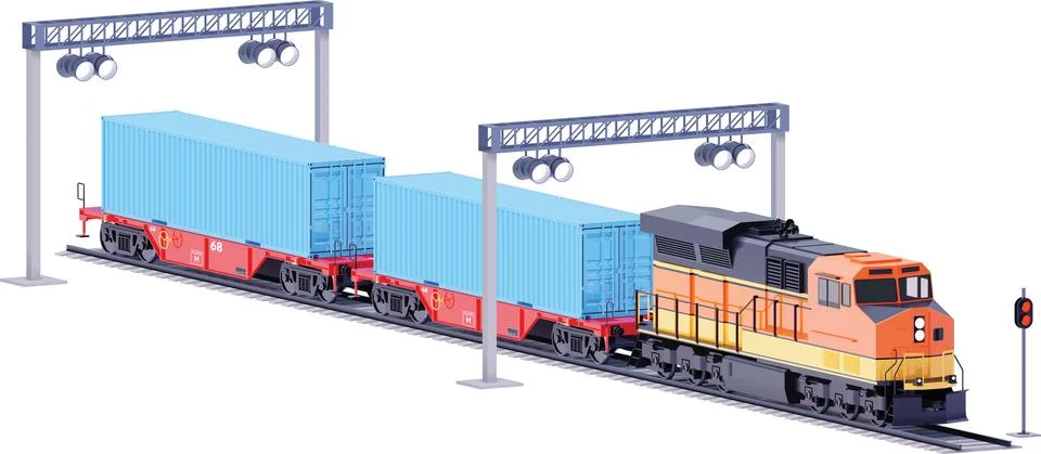 Vector freight train and container railcars Stock Illustration