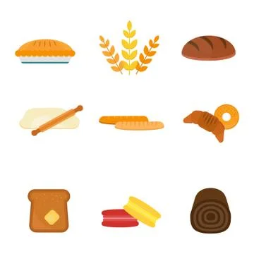 Vector fresh baked bread products icons Stock Illustration