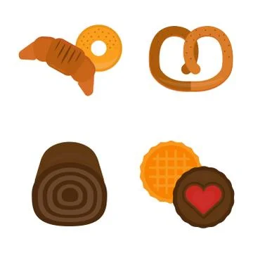 Vector fresh baked bread products icons isolated set meal bakery wheat loaf rye Illustrazione stock