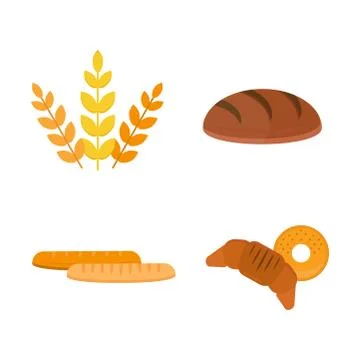 Vector fresh baked bread products icons isolated set meal bakery wheat loaf rye Stock Illustration