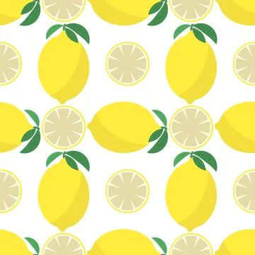 Vector Fresh Yellow Lemon with Green Leaves. Seamless Pattern. Tropical Fru.. Illustrazione stock
