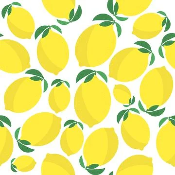 Vector Fresh Yellow Lemon with Green Leaves. Seamless Pattern. Tropical Fruit Stock Illustration