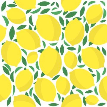 Vector Fresh Yellow Lemon with Green Leaves. Seamless Pattern. Tropical Fru.. イラスト素材