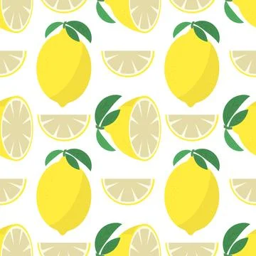 Vector Fresh Yellow Lemon with Green Leaves. Seamless Pattern. Tropical Fru.. イラスト素材
