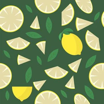 Vector Fresh Yellow Lemon with Green Leaves. Seamless Pattern. Tropical Fru.. Illustrazione stock