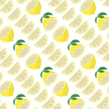 Vector Fresh Yellow Lemon with Green Leaves. Seamless Pattern. Tropical Fruit Illustrazione stock