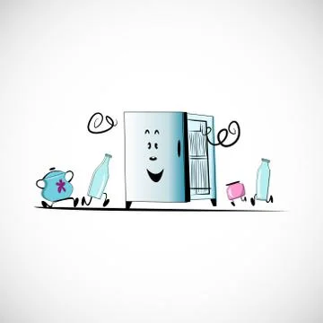 Vector fridge with food on a light background Stock Illustration