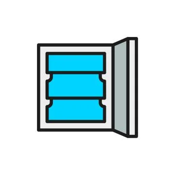 Vector fridge, freezer with shelves flat color line icon. 스톡 일러스트