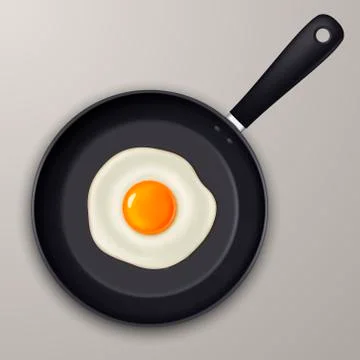 Vector fried egg on a black pan. Realistic icon. Illustrazione stock