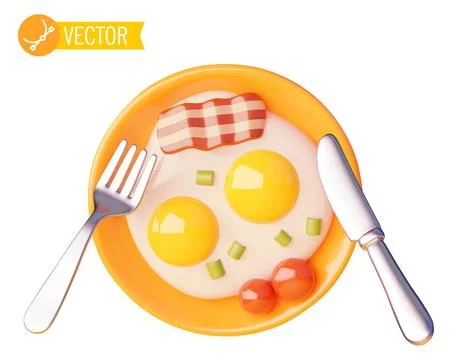 Vector fried eggs and tomatoes breakfast icon Stock Illustration