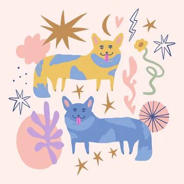 Vector friendly funky boho corgi dog pet. Dogs breed. イラスト素材