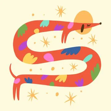 Vector friendly funky boho dog pet. Dogs breed. イラスト素材