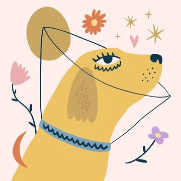 Vector friendly funky boho dog pet. Dogs breed. Stock Illustration
