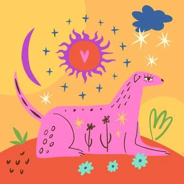 Vector friendly funky boho dog pet. Dogs breed. Stock Illustration