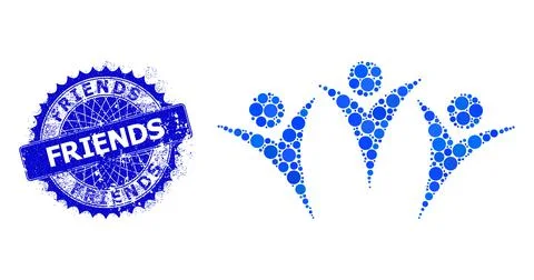 Vector Friends Mosaic of Dots and Rubber Friends Badge Stock Illustration