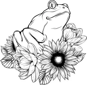 Vector frog in black and white outline Stock Illustration