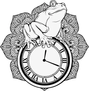 Vector frog in black and white outline Stock Illustration
