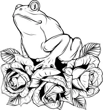 Vector frog in black and white outline Stock Illustration