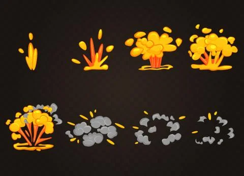 Vector front cartoon boom explosion effect with smoke. Smooth flash bomb explode Stock Illustration