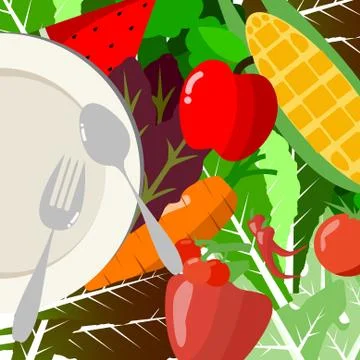 Vector : Fruit and vegetable and empty plate Stock Illustration
