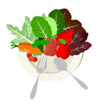 Vector : Fruit and vegetable with plate on  white background Stock-Illustration