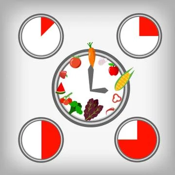 Vector : Fruit and vegetables on clock Stock Illustration