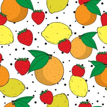 Vector fruit mix orange, lemon and strawberry seamless pattern Stock Illustration