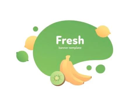 Vector fruit modern fluid banner template. Banana, kiwi. Stock Illustration