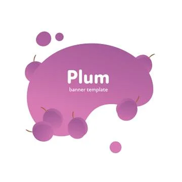 Vector fruit modern fluid banner template. Sweet plum on purple splash shape Stock Illustration