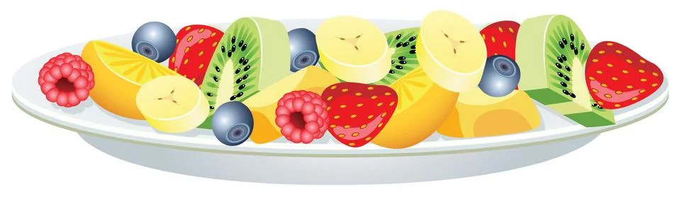 Vector fruit salad on a plate Stock Illustration