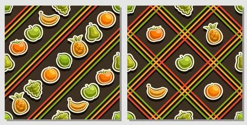Vector Fruit Seamless Patterns Stock Illustration