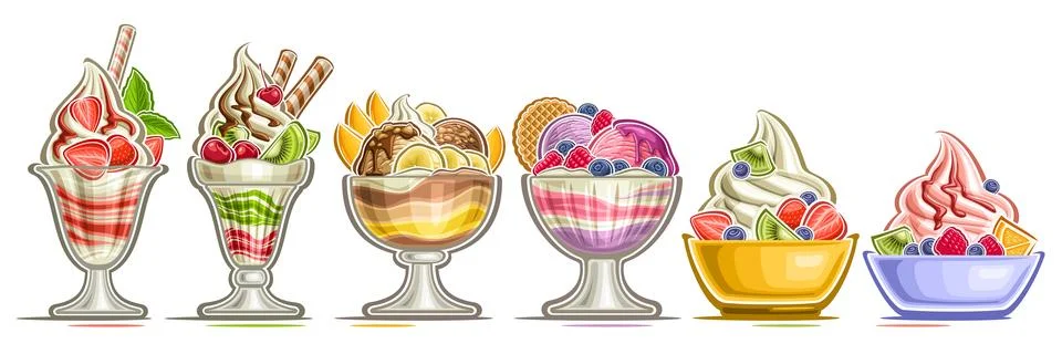 Vector Fruit Sundae Set Illustration