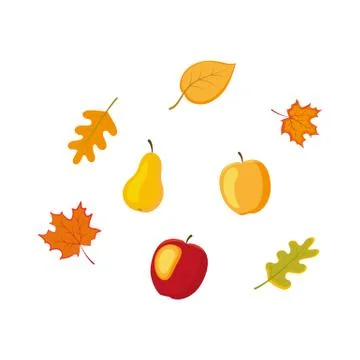 Vector fruit, vegetables autumn falling leaves set Stock Illustration