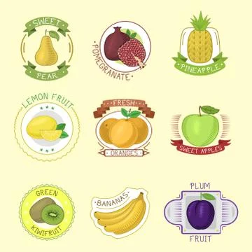 Vector fruits badges. Stock-Illustration