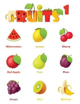 Vector fruits icon set Stock Illustration