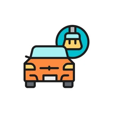 Vector full car cleaning service flat color line icon. Stock Illustration