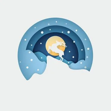 Vector of full moon with deer and snow. Merry Christmas and Happy new year Stock Illustration