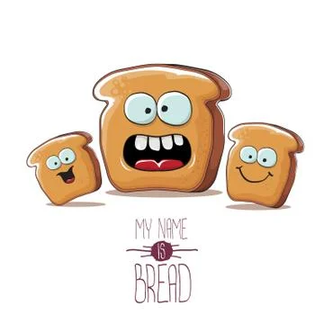 Vector funky cartoon bread character with friends isolated on white background Stock Illustration