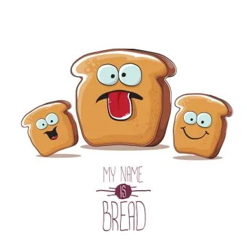 Vector funky cartoon bread character with friends isolated on white background Stock Illustration