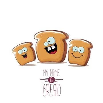 Vector funky cartoon bread character with friends isolated on white background Stock Illustration