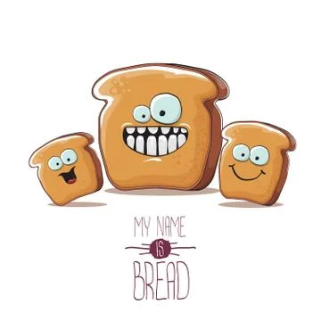 Vector funky cartoon bread character with friends isolated on white background 스톡 일러스트