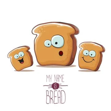Vector funky cartoon bread character with friends isolated on white background イラスト素材