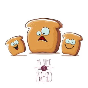 Vector funky cartoon bread character with friends isolated on white background Stock Illustration
