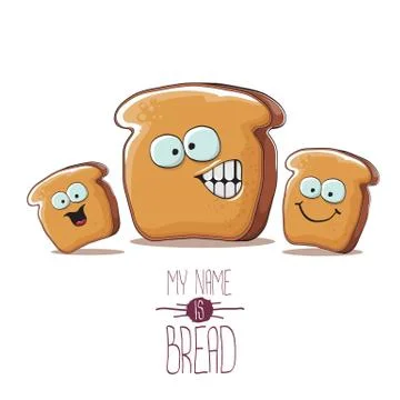 Vector funky cartoon bread character with friends isolated on white background 스톡 일러스트