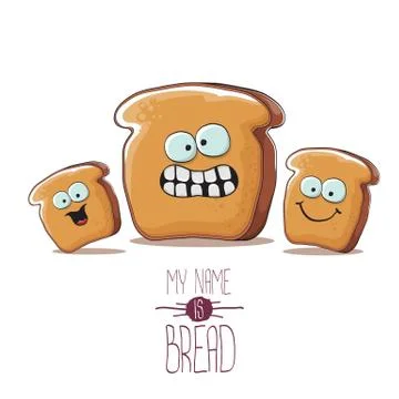 Vector funky cartoon bread character with friends isolated on white background 스톡 일러스트