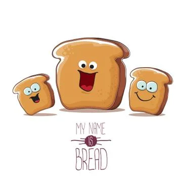 Vector funky cartoon bread character with friends isolated on white background 스톡 일러스트