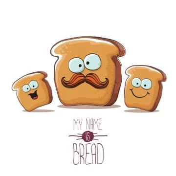 Vector funky cartoon bread character with friends isolated on white background Stock Illustration