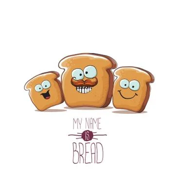 Vector funky cartoon bread character with friends isolated on white background 스톡 일러스트