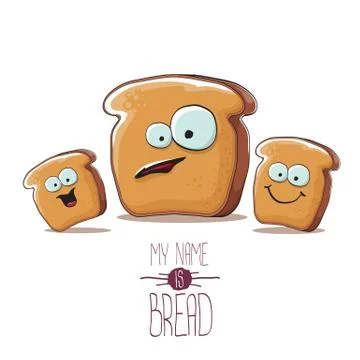 Vector funky cartoon bread character with friends isolated on white background Illustrazione stock
